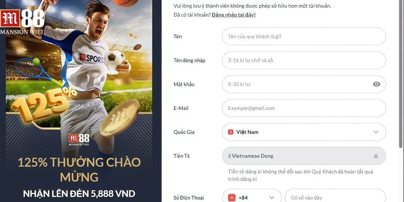Hướng dẫn đăng ký tài khoản M88